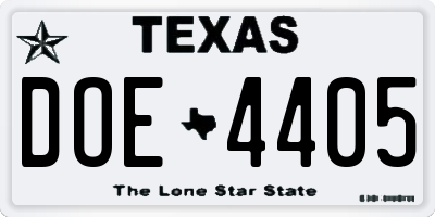TX license plate DOE4405