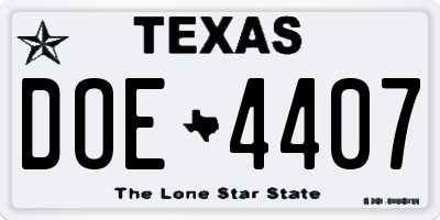 TX license plate DOE4407