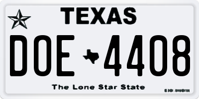 TX license plate DOE4408