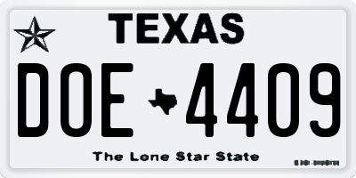 TX license plate DOE4409