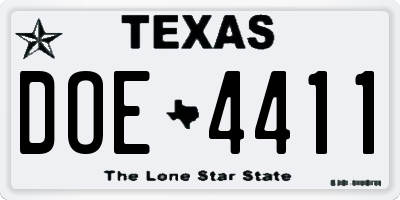 TX license plate DOE4411