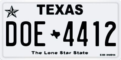 TX license plate DOE4412