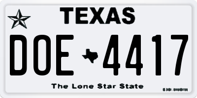 TX license plate DOE4417