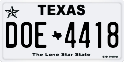 TX license plate DOE4418