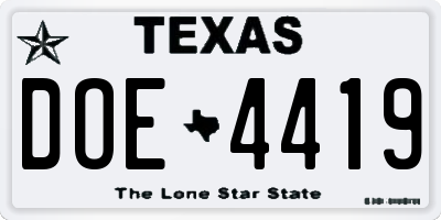TX license plate DOE4419