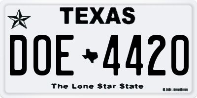 TX license plate DOE4420