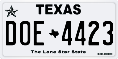 TX license plate DOE4423