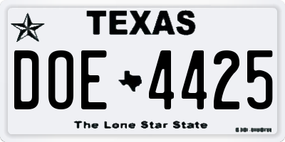 TX license plate DOE4425