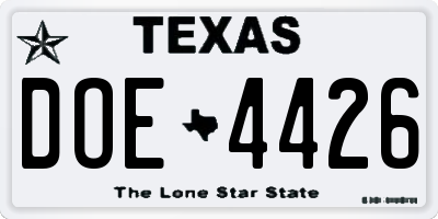 TX license plate DOE4426