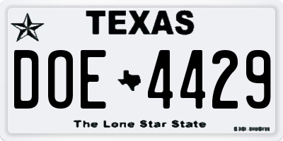 TX license plate DOE4429