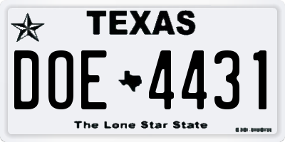 TX license plate DOE4431