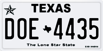 TX license plate DOE4435