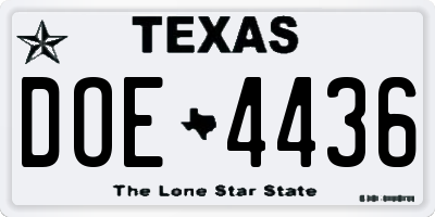 TX license plate DOE4436