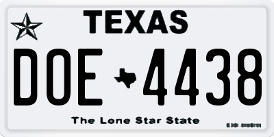 TX license plate DOE4438