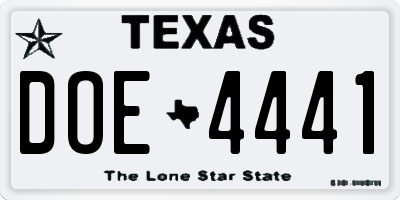 TX license plate DOE4441
