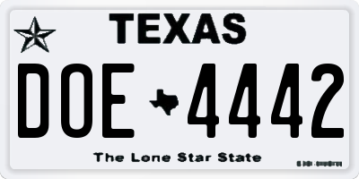 TX license plate DOE4442