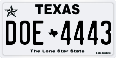 TX license plate DOE4443