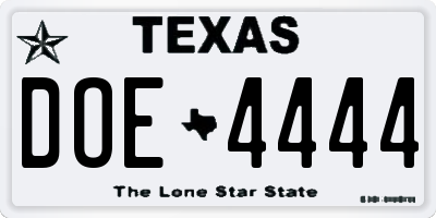 TX license plate DOE4444