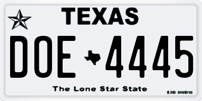 TX license plate DOE4445