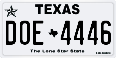 TX license plate DOE4446
