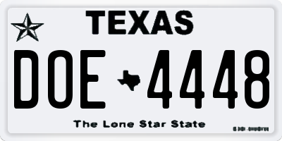 TX license plate DOE4448