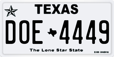 TX license plate DOE4449