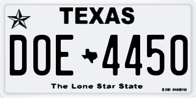 TX license plate DOE4450