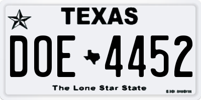 TX license plate DOE4452