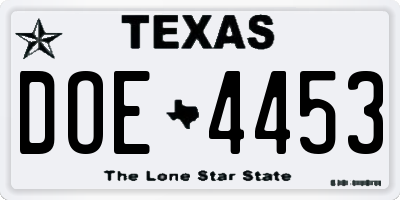 TX license plate DOE4453