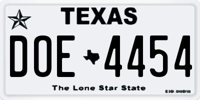 TX license plate DOE4454