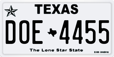 TX license plate DOE4455