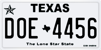 TX license plate DOE4456