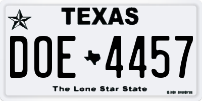 TX license plate DOE4457