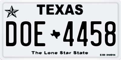 TX license plate DOE4458