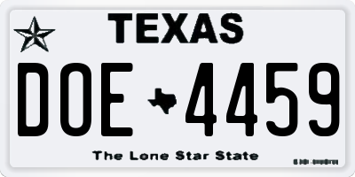TX license plate DOE4459