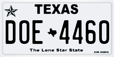 TX license plate DOE4460
