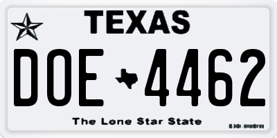 TX license plate DOE4462