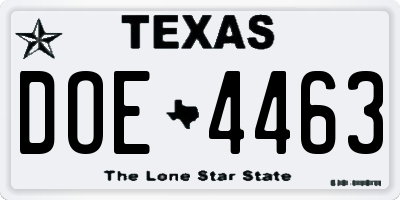 TX license plate DOE4463