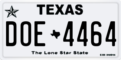 TX license plate DOE4464