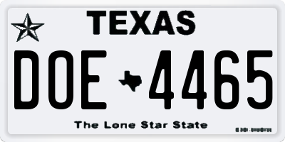 TX license plate DOE4465