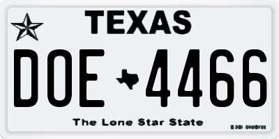 TX license plate DOE4466
