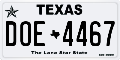 TX license plate DOE4467