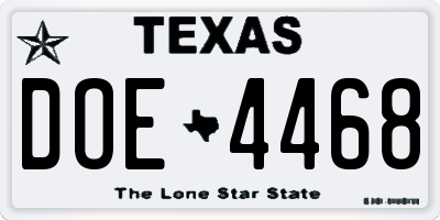 TX license plate DOE4468