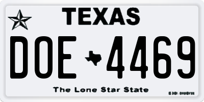 TX license plate DOE4469