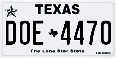 TX license plate DOE4470