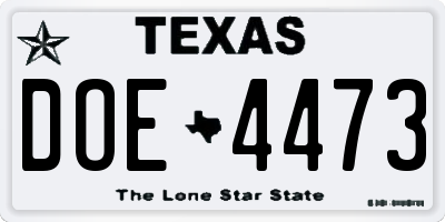 TX license plate DOE4473