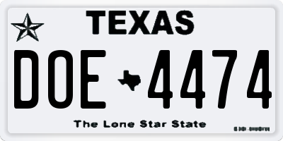 TX license plate DOE4474