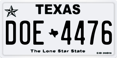 TX license plate DOE4476