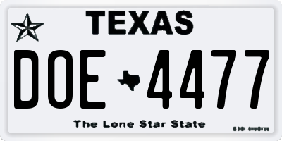 TX license plate DOE4477
