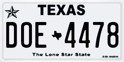 TX license plate DOE4478